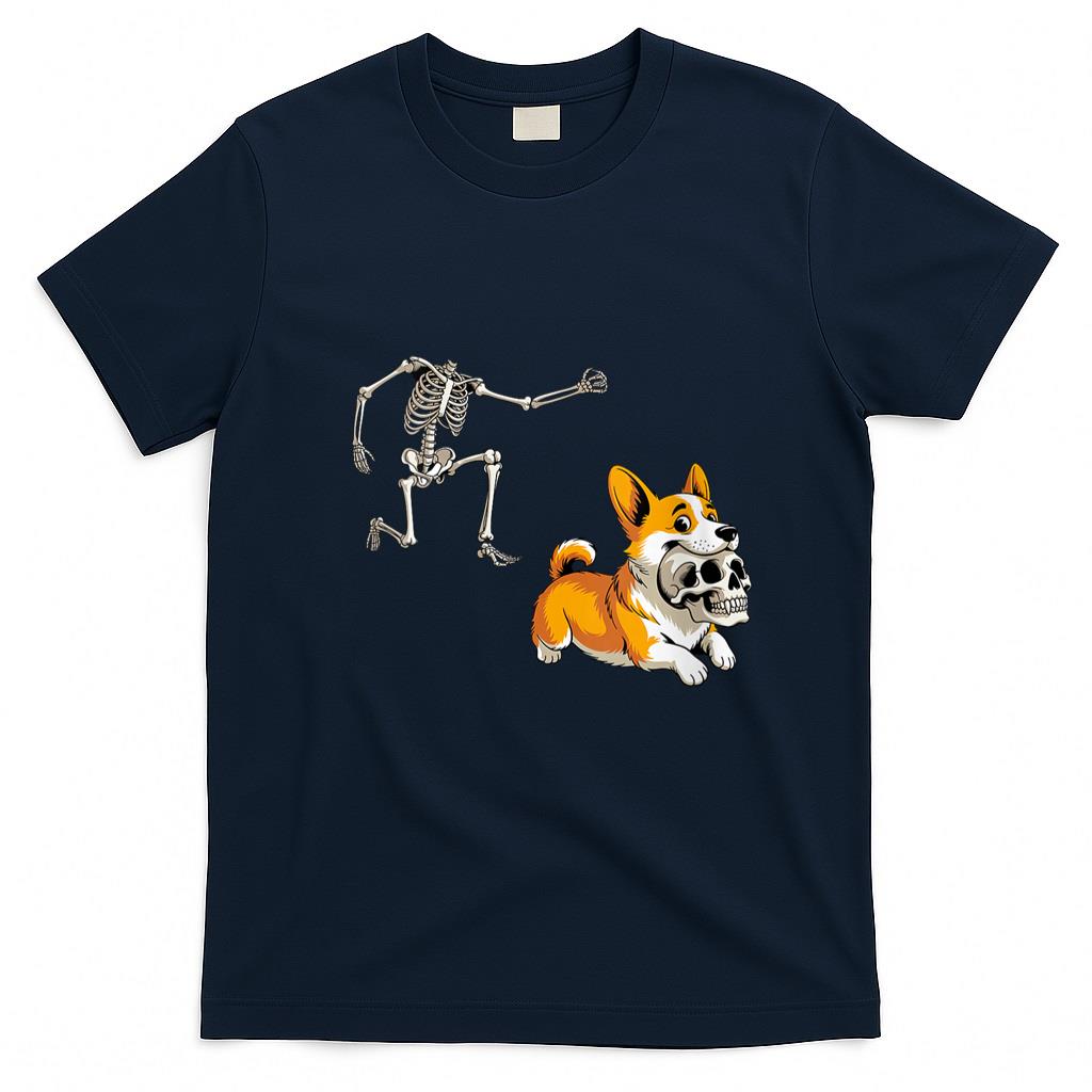 Pet Mom Halloween Shirt - Womens Funny Skeleton Chasing Corgi Halloween Dog Mom Pet Lover V-Neck T-Shirt_2