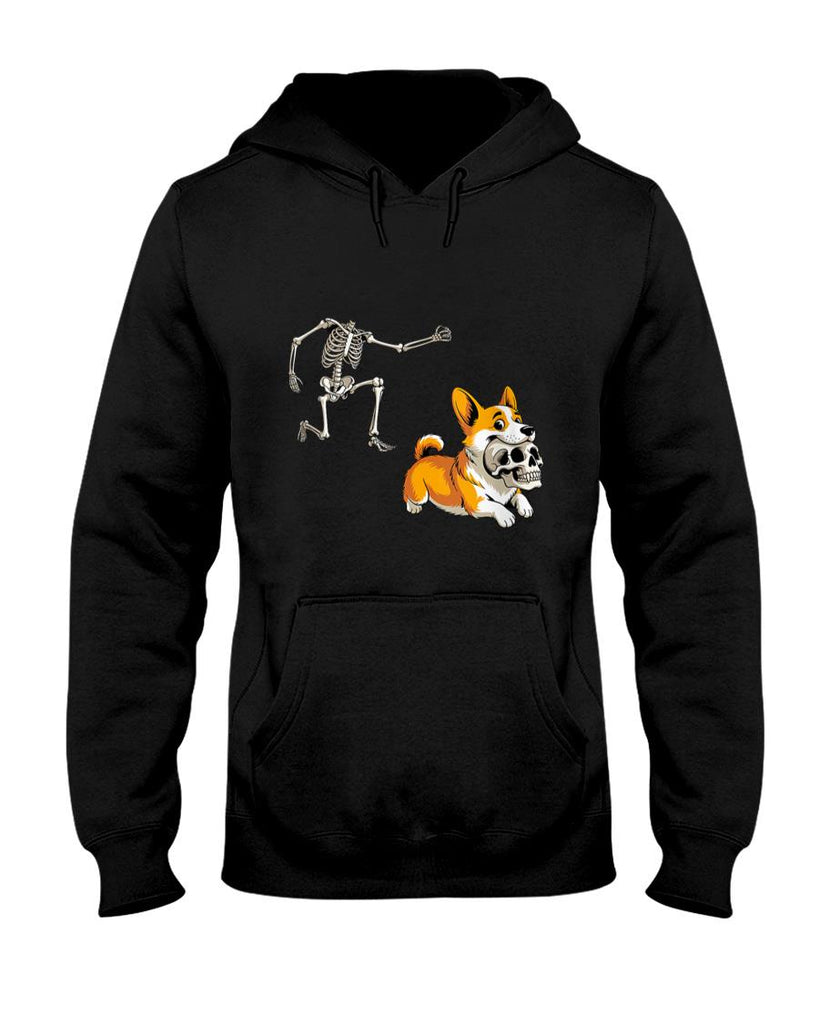 Pet Mom Halloween Shirt - Womens Funny Skeleton Chasing Corgi Halloween Dog Mom Pet Lover V-Neck T-Shirt_2