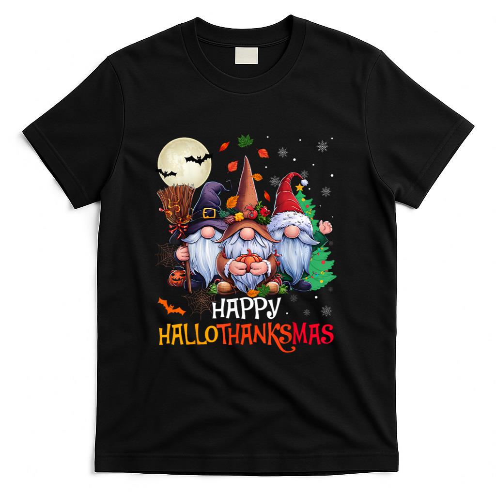 Happy Hallothanksmas Gnomes Lover Halloween Merry Christmas T-Shirt