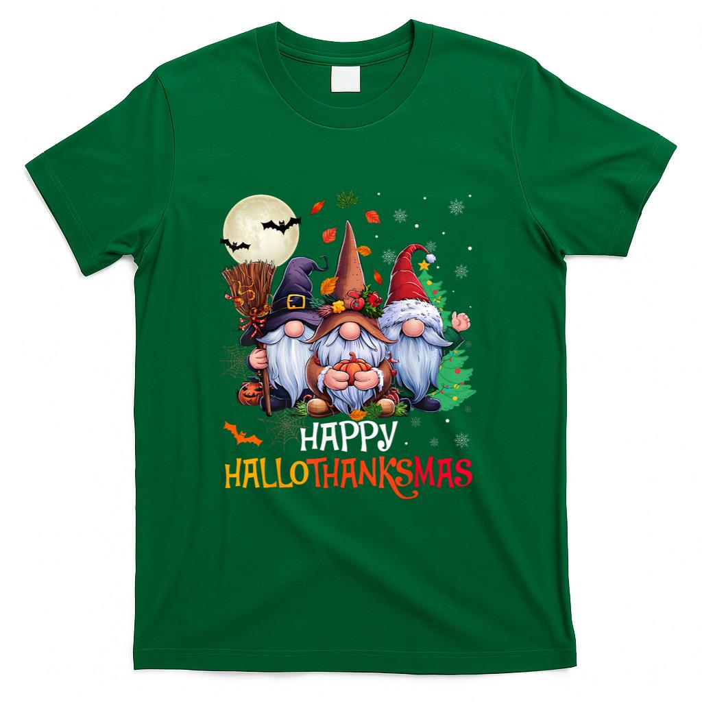 Happy Hallothanksmas Gnomes Lover Halloween Merry Christmas T-Shirt