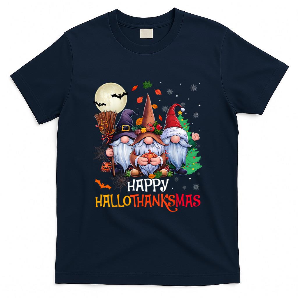 Happy Hallothanksmas Gnomes Lover Halloween Merry Christmas T-Shirt
