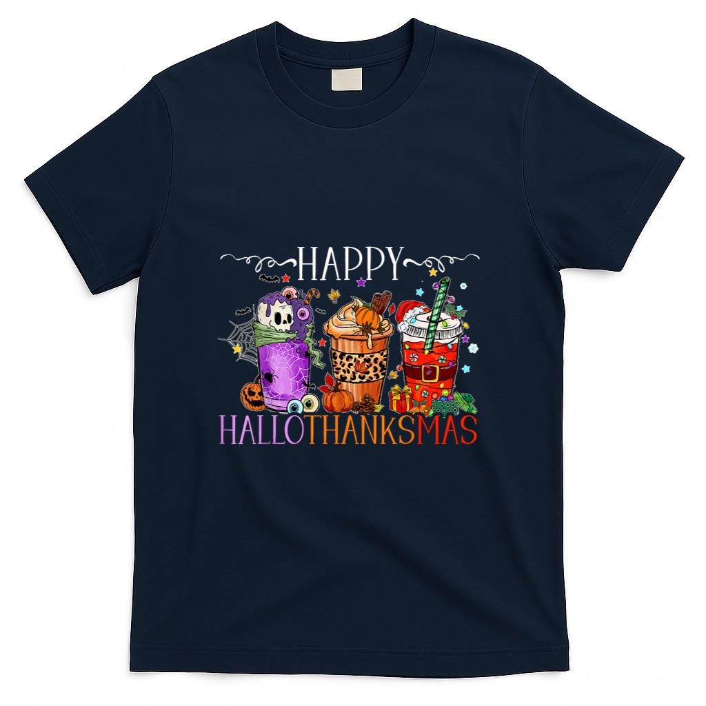 Happy Hallothanksmas Halloween Thanksgiving Christmas T-Shirt