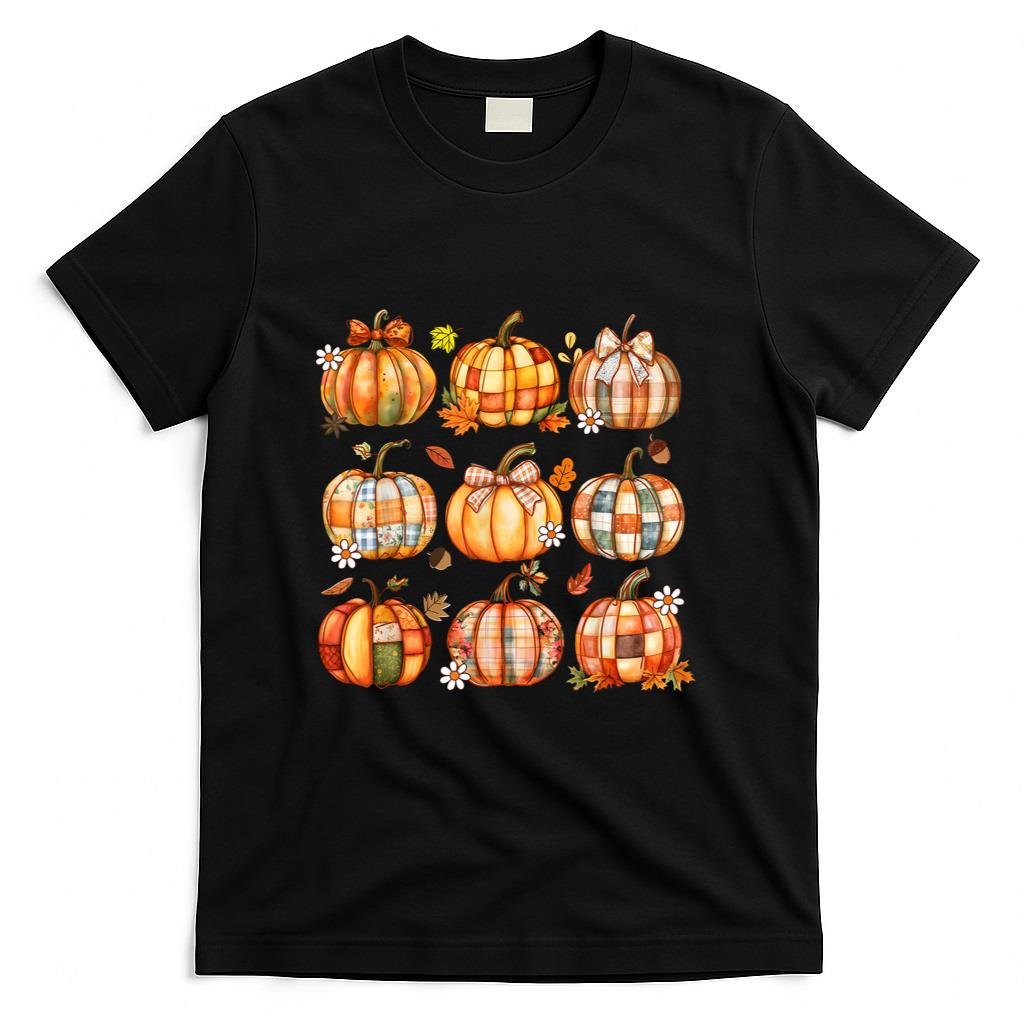 Coquette Bow Pumpkin Thanksgiving Fall Girl Women T-Shirt