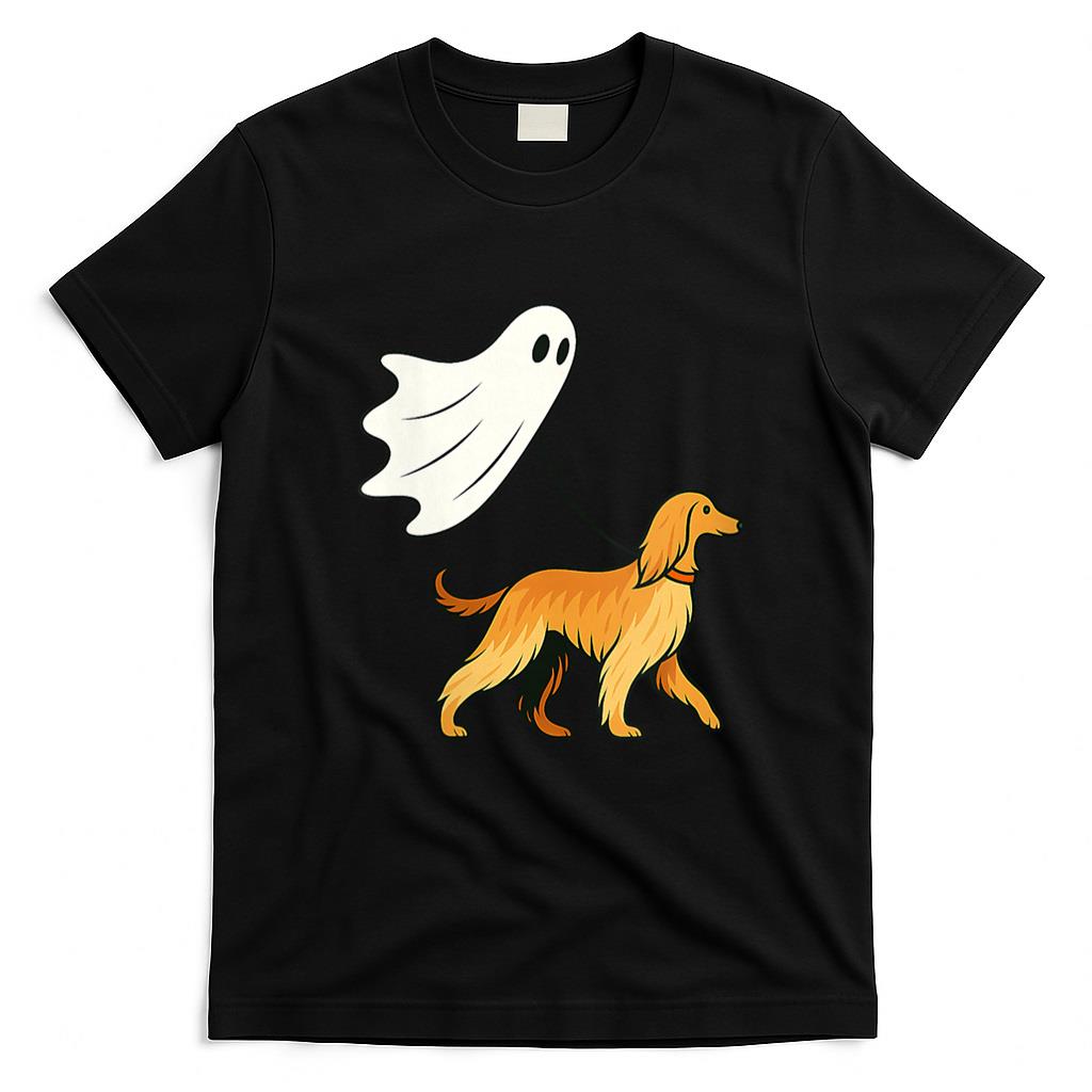 Pet Mom Halloween Shirt - Womens Flying Ghost Walking Afghan Hound Dog - Dog Mom Dad Pet V-Neck T-Shirt