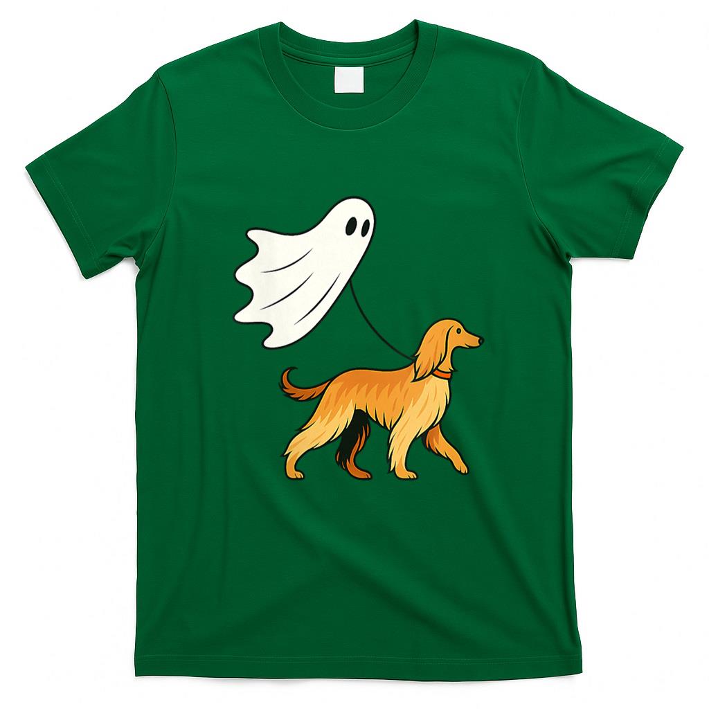 Pet Mom Halloween Shirt - Womens Flying Ghost Walking Afghan Hound Dog - Dog Mom Dad Pet V-Neck T-Shirt