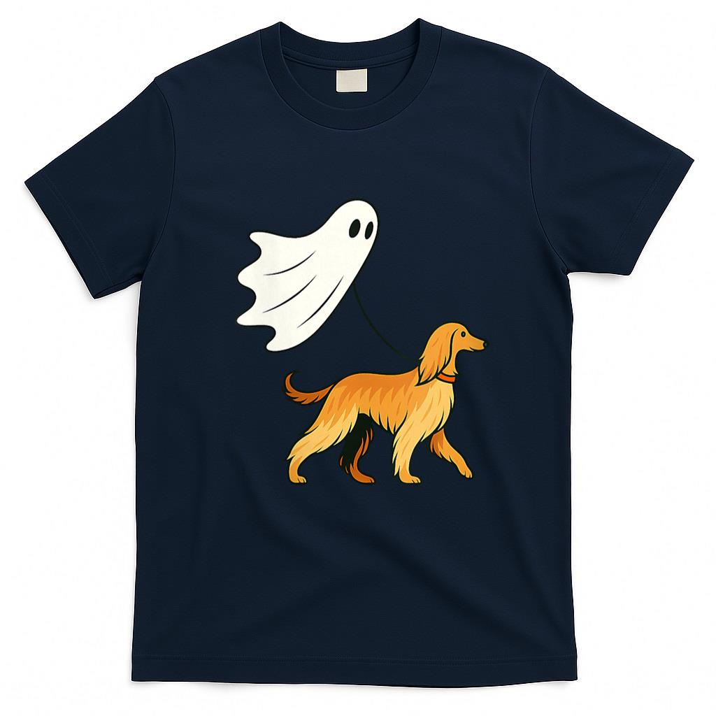 Pet Mom Halloween Shirt - Womens Flying Ghost Walking Afghan Hound Dog - Dog Mom Dad Pet V-Neck T-Shirt