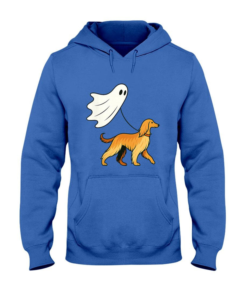 Pet Mom Halloween Shirt - Womens Flying Ghost Walking Afghan Hound Dog - Dog Mom Dad Pet V-Neck T-Shirt