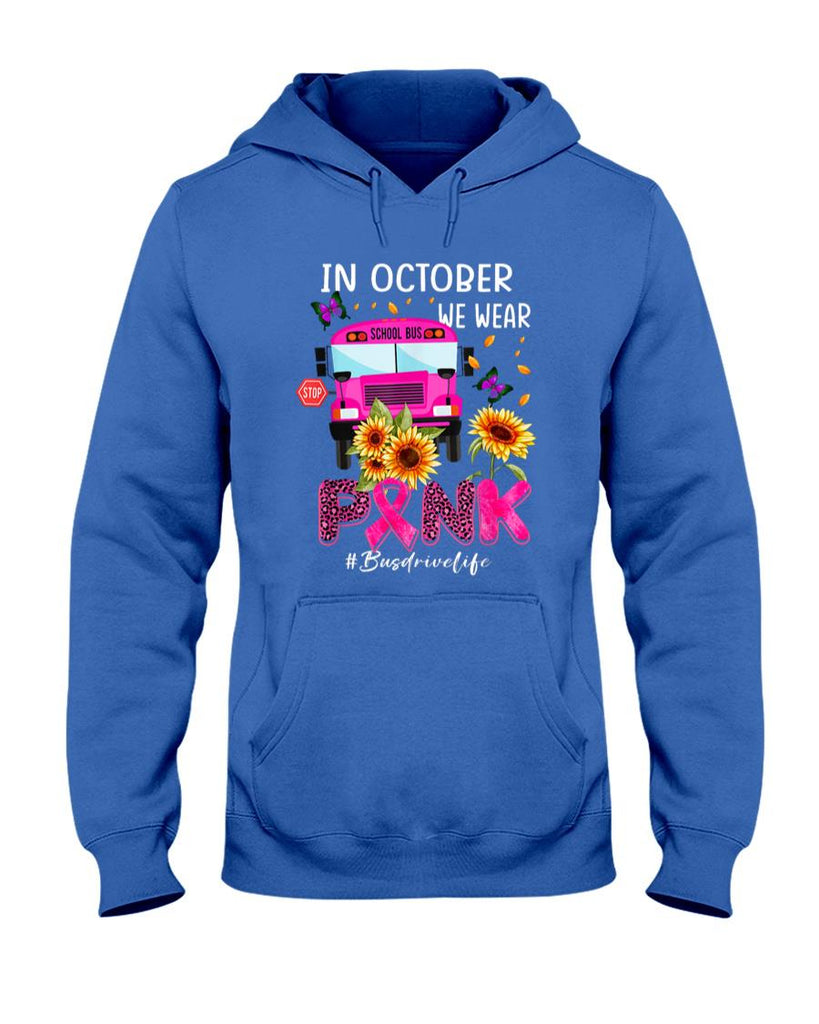 In October We Wear Pink Ribbon Bus Driver Life Breast Cancer T-Shirt