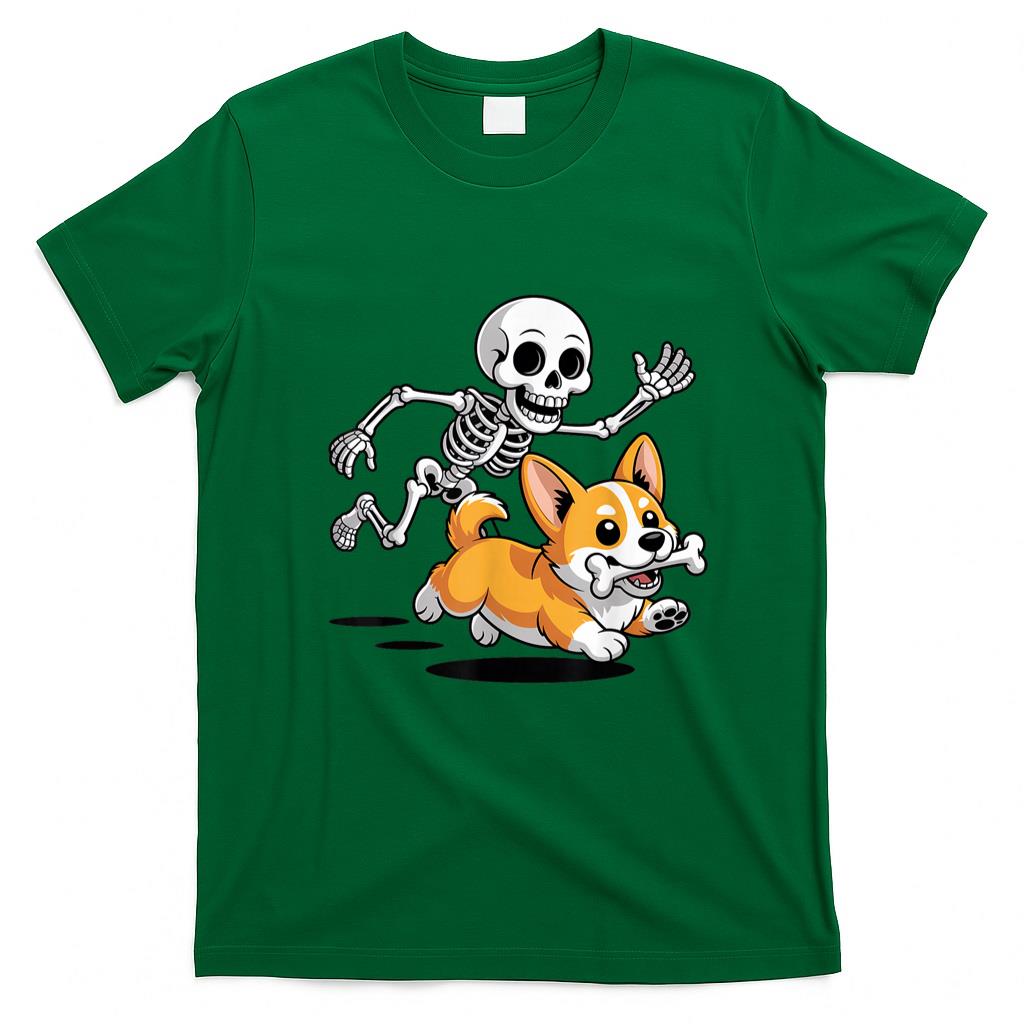 Pet Mom Halloween Shirt - Funny Skeleton Chasing Corgi Halloween Dog Mom Pet Lover T-Shirt_4