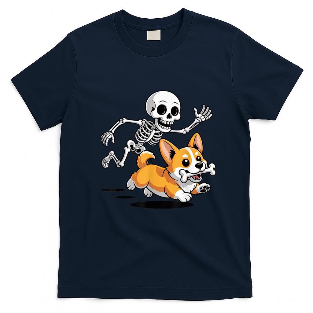 Pet Mom Halloween Shirt - Funny Skeleton Chasing Corgi Halloween Dog Mom Pet Lover T-Shirt_4