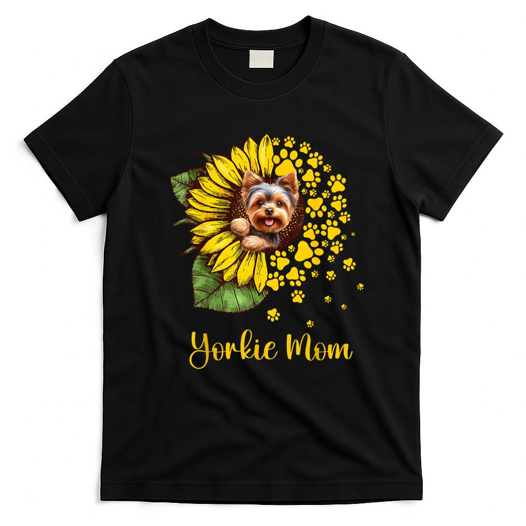 Pet Mom Halloween Shirt - Womens Sunflower Yorkie Mom Dog Lover T-Shirt