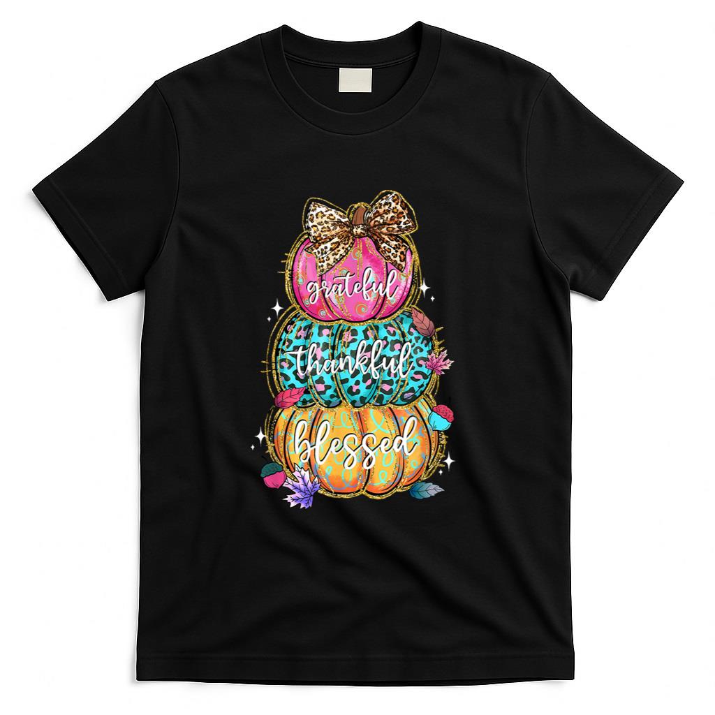 Grateful Thankful Blessed Pumpkin Thanksgiving Autumn Fall T-Shirt