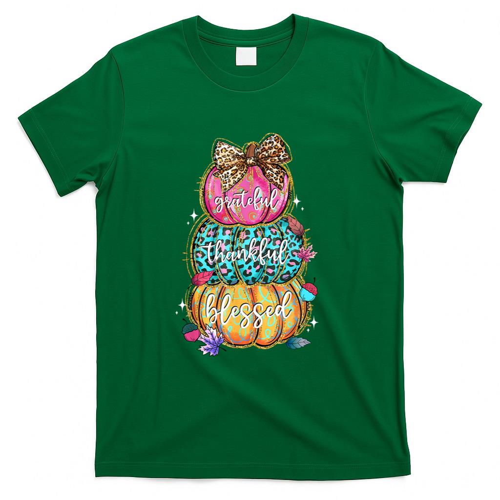 Grateful Thankful Blessed Pumpkin Thanksgiving Autumn Fall T-Shirt