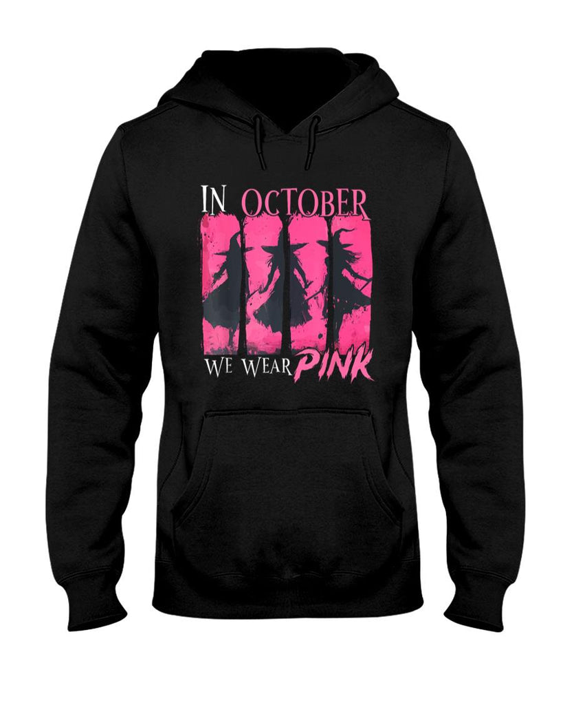 in October We Wear Pink Witch Halloween Breast Cancer Women T-Shirt_2