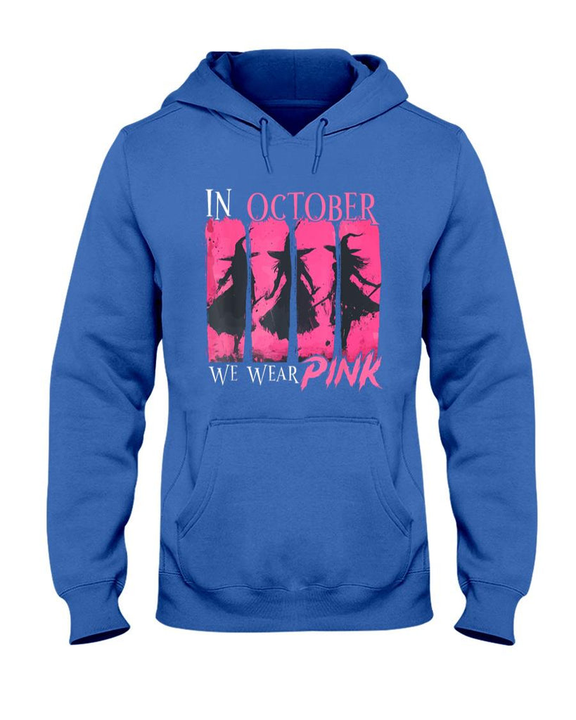 in October We Wear Pink Witch Halloween Breast Cancer Women T-Shirt_2