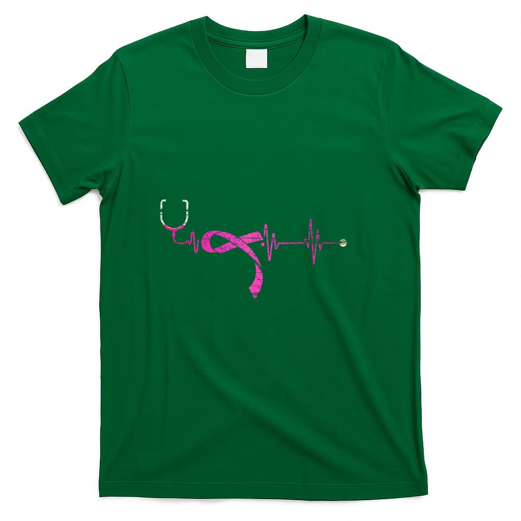 Pink Ribbon Stethoscope Nurse Life Breast Cancer Survivor T-Shirt