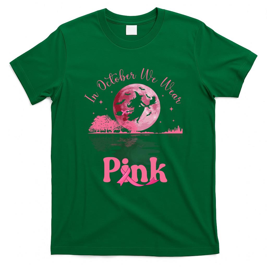 Halloween Shirt - In October We Wear Pink Witch & Cat Breast Cancer Halloween Long Sleeve T-Shirt