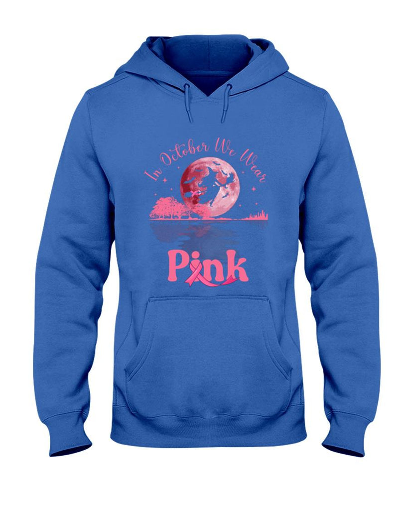 Halloween Shirt - In October We Wear Pink Witch & Cat Breast Cancer Halloween Long Sleeve T-Shirt