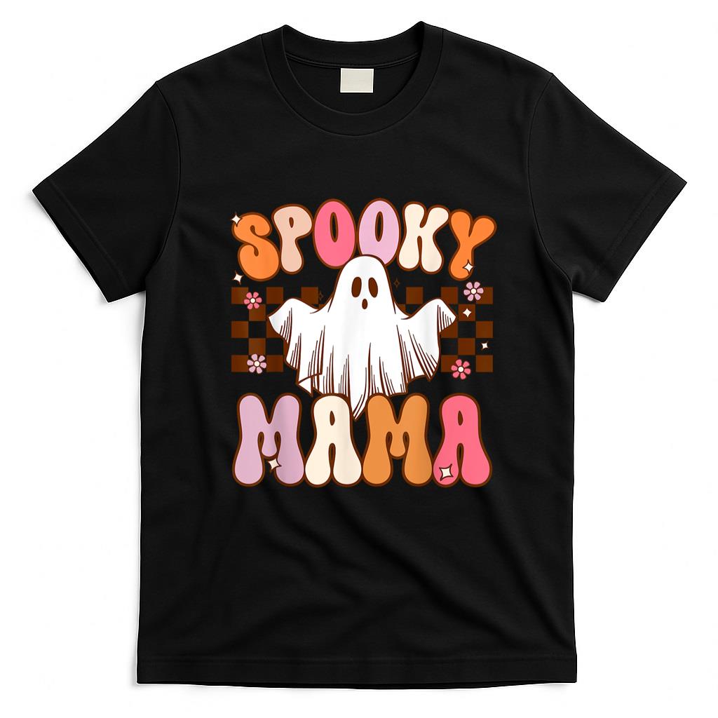 Pet Mom Halloween Shirt - Spooky Mama Halloween Mom Ghost Costume Retro Groovy T-Shirt