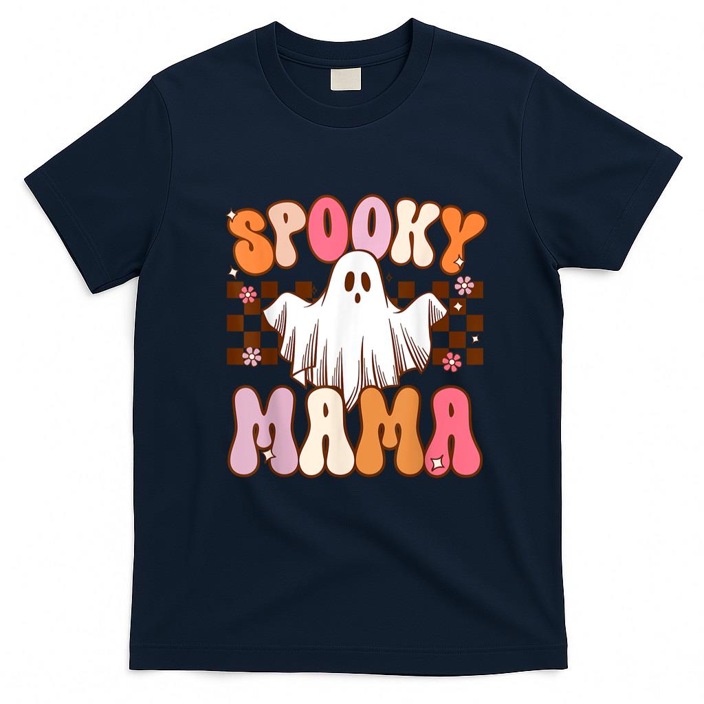Pet Mom Halloween Shirt - Spooky Mama Halloween Mom Ghost Costume Retro Groovy T-Shirt