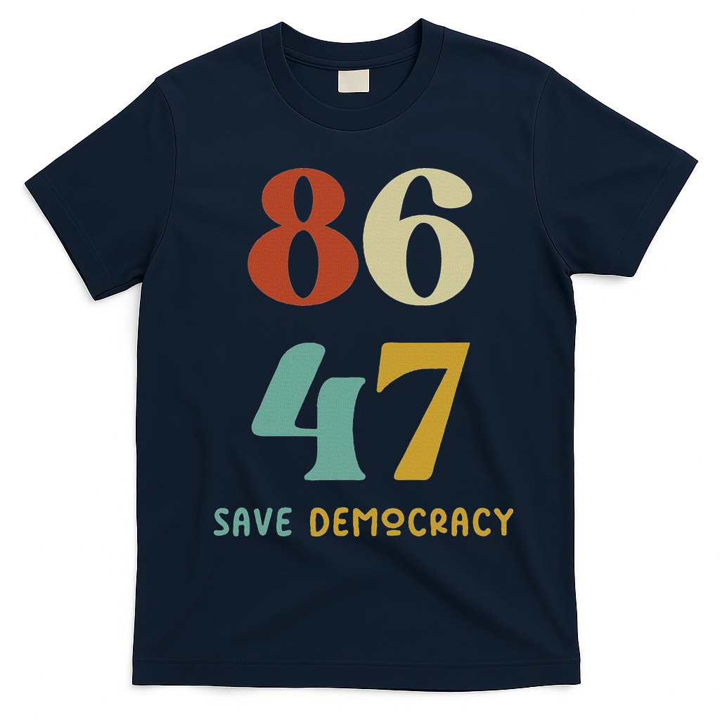 86 47 Save Democracy Anti Trump Political Protest T-Shirt - Navy Blue