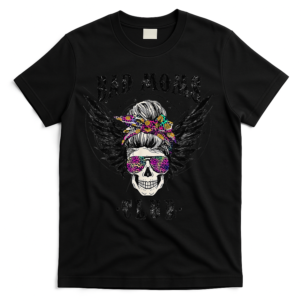 Bad Moms Club Leopard Skull Mom Funny Mom Mother's Day T-Shirt