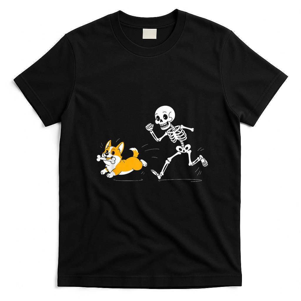 Pet Mom Halloween Shirt - Funny Skeleton Chasing Corgi Halloween Dog Mom Pet Lover T-Shirt_7