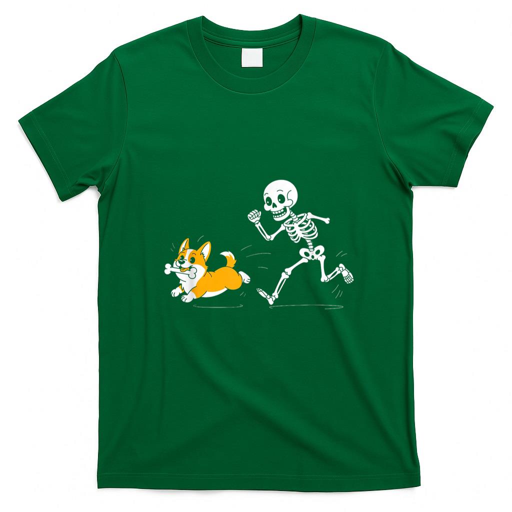 Pet Mom Halloween Shirt - Funny Skeleton Chasing Corgi Halloween Dog Mom Pet Lover T-Shirt_7