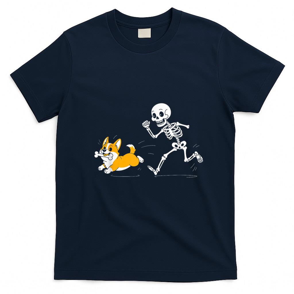 Pet Mom Halloween Shirt - Funny Skeleton Chasing Corgi Halloween Dog Mom Pet Lover T-Shirt_7
