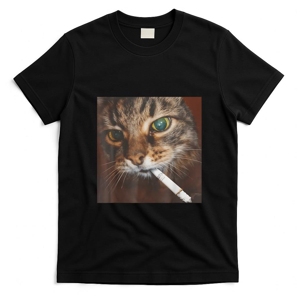 Funny Tees - Funny Smoking Cat, Cigarette Kitty Gen Z Meme, Cat Lover T-Shirt
