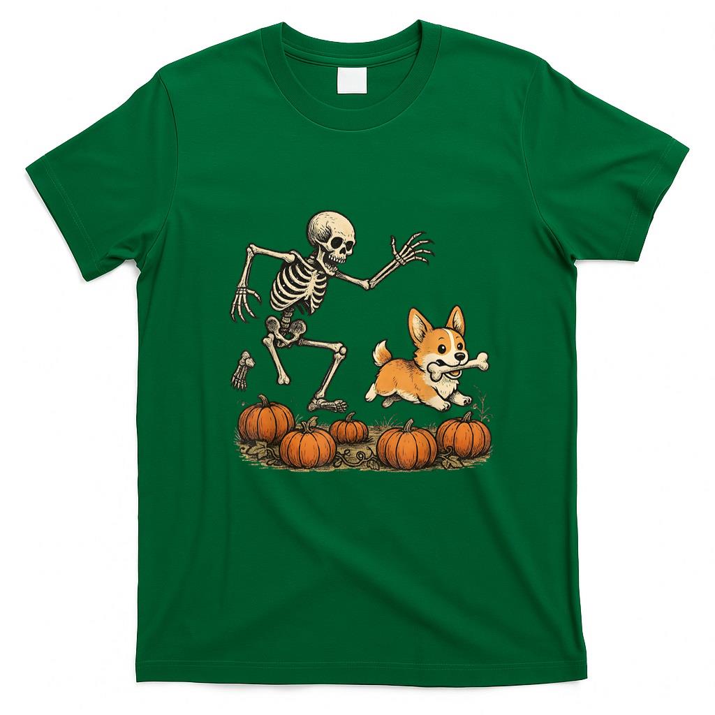 Pet Mom Halloween Shirt - Funny Skeleton Chasing Corgi Halloween Dog Mom Pet Lover T-Shirt_6