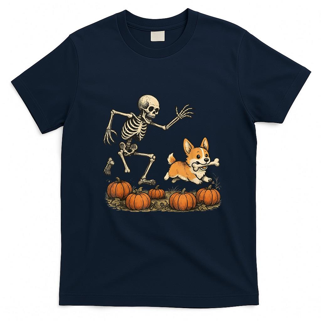 Pet Mom Halloween Shirt - Funny Skeleton Chasing Corgi Halloween Dog Mom Pet Lover T-Shirt_6
