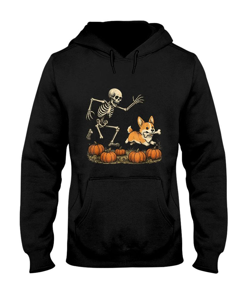 Pet Mom Halloween Shirt - Funny Skeleton Chasing Corgi Halloween Dog Mom Pet Lover T-Shirt_6