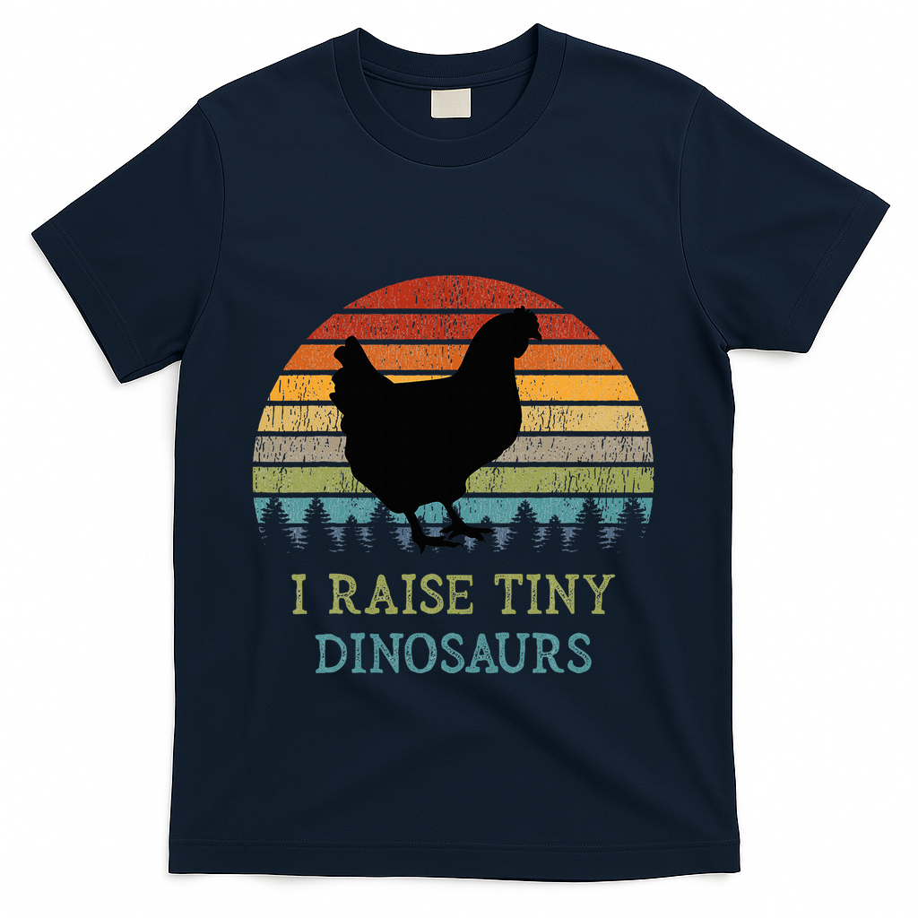 I Raise Tiny Dinosaurs Vintage Chicken Owner Retro Sunset T-Shirt