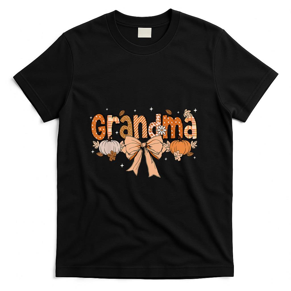 Grandma Pumpkin Fall Coquette Bow Thanksgiving Mom Women T-Shirt