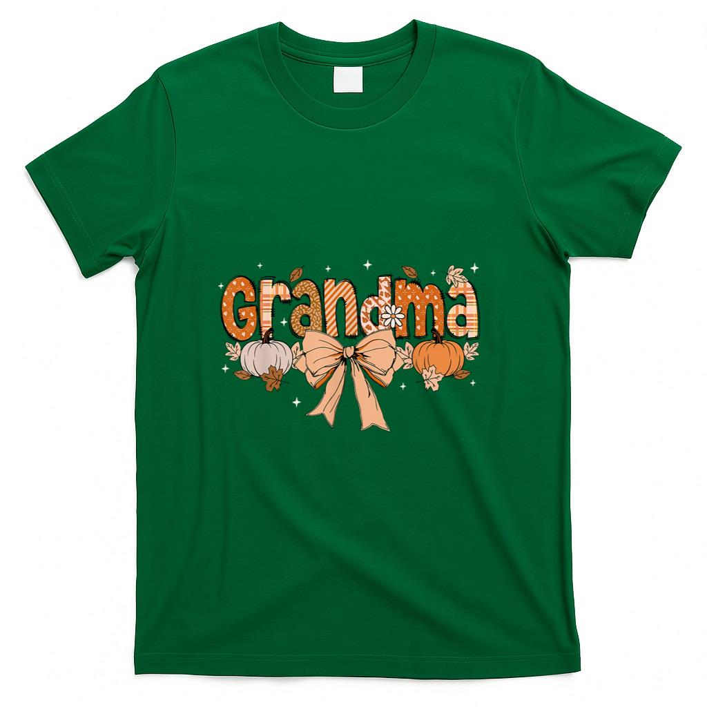 Grandma Pumpkin Fall Coquette Bow Thanksgiving Mom Women T-Shirt