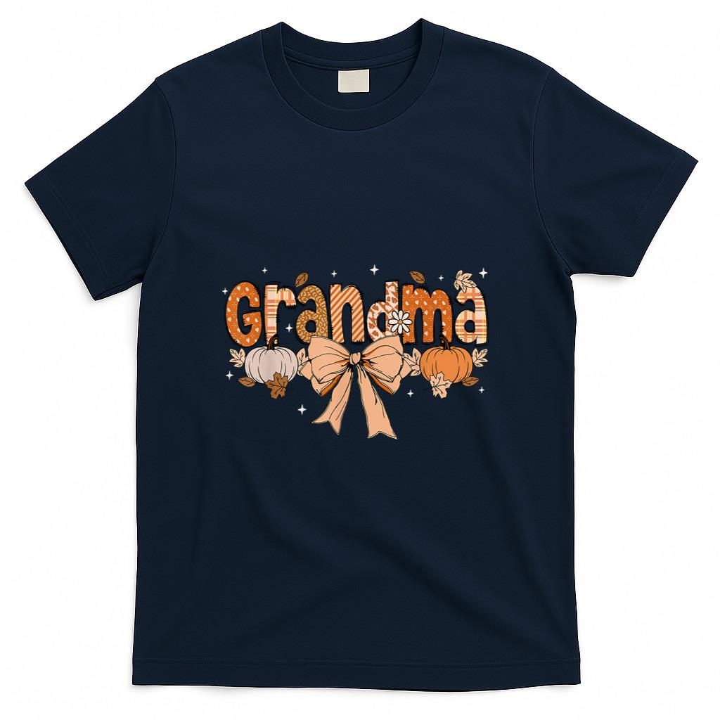 Grandma Pumpkin Fall Coquette Bow Thanksgiving Mom Women T-Shirt