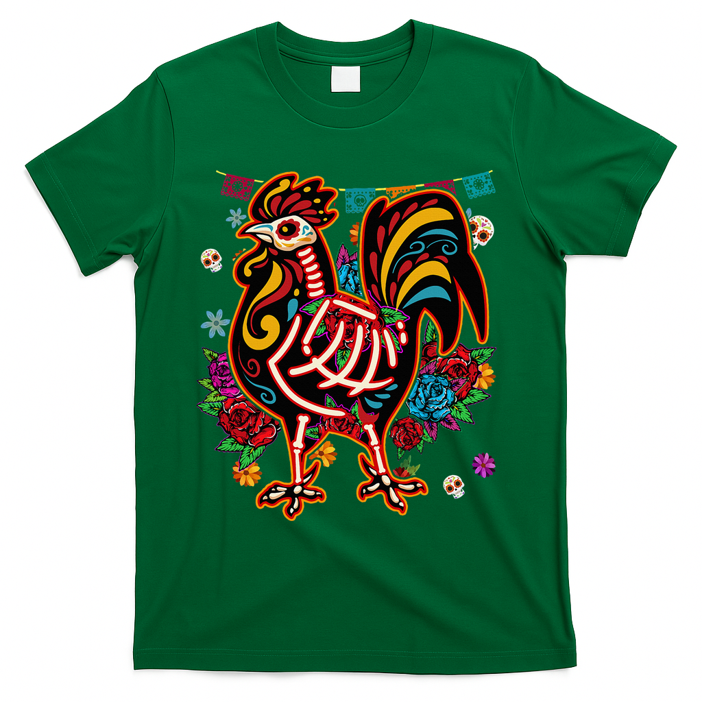 Sugar Skull Mexican Chicken Bone Halloween Day Of Dead T-Shirt