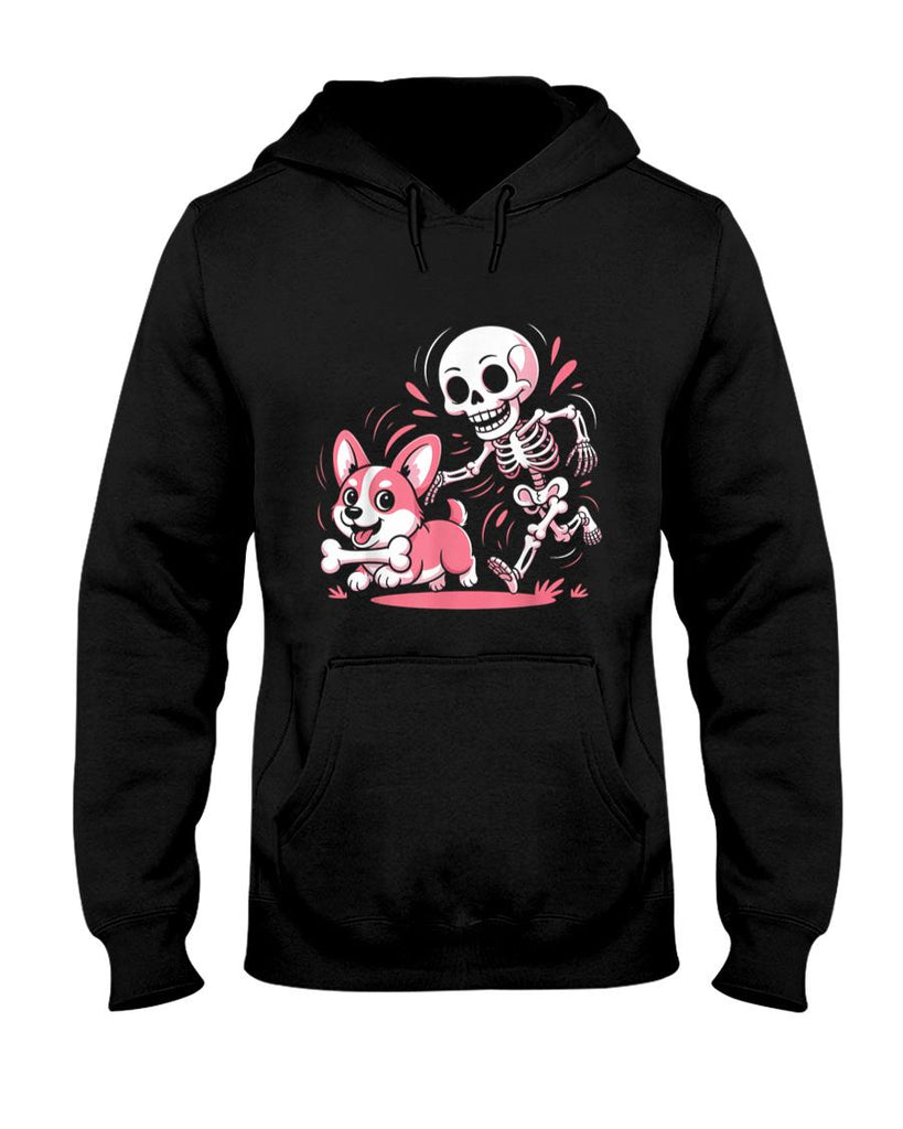 Pet Mom Halloween Shirt - Skeleton Chasing Corgi Halloween Dog Mom Pet Lover Cute T-Shirt