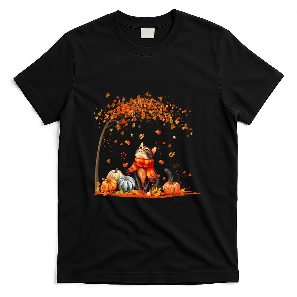 Cute Cat Leaf Fall Autumn Shirt for Cat Lovers T-Shirt