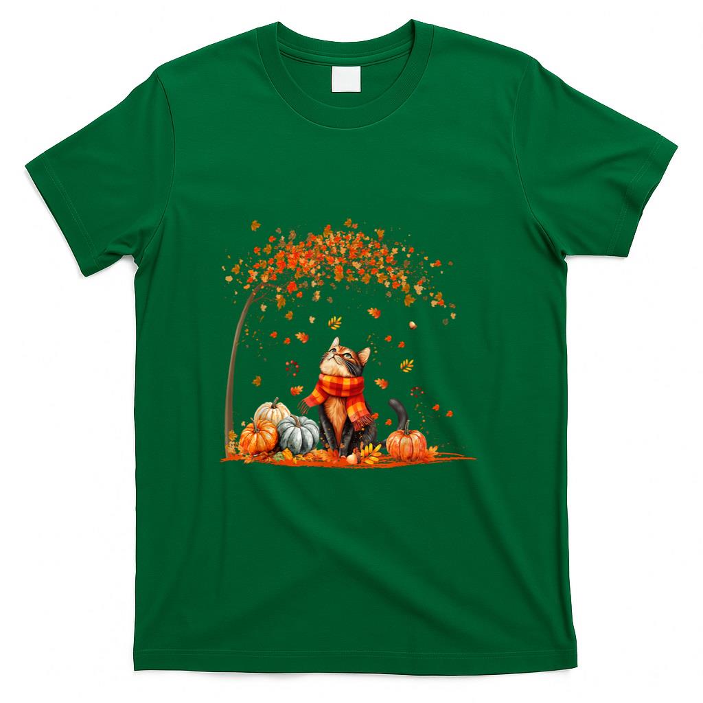 Cute Cat Leaf Fall Autumn Shirt for Cat Lovers T-Shirt