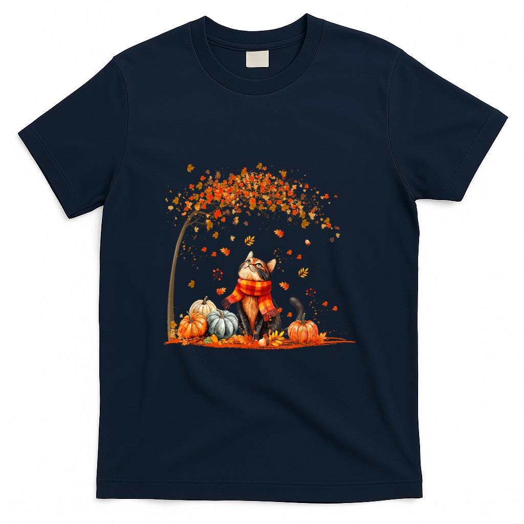 Cute Cat Leaf Fall Autumn Shirt for Cat Lovers T-Shirt