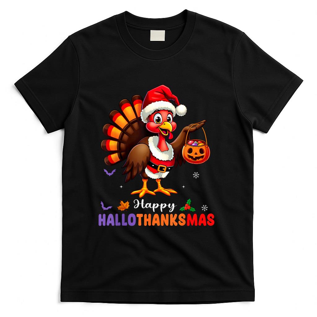 Happy Hallothanksmas Shirt Halloween Thanksgiving Christmas T-Shirt