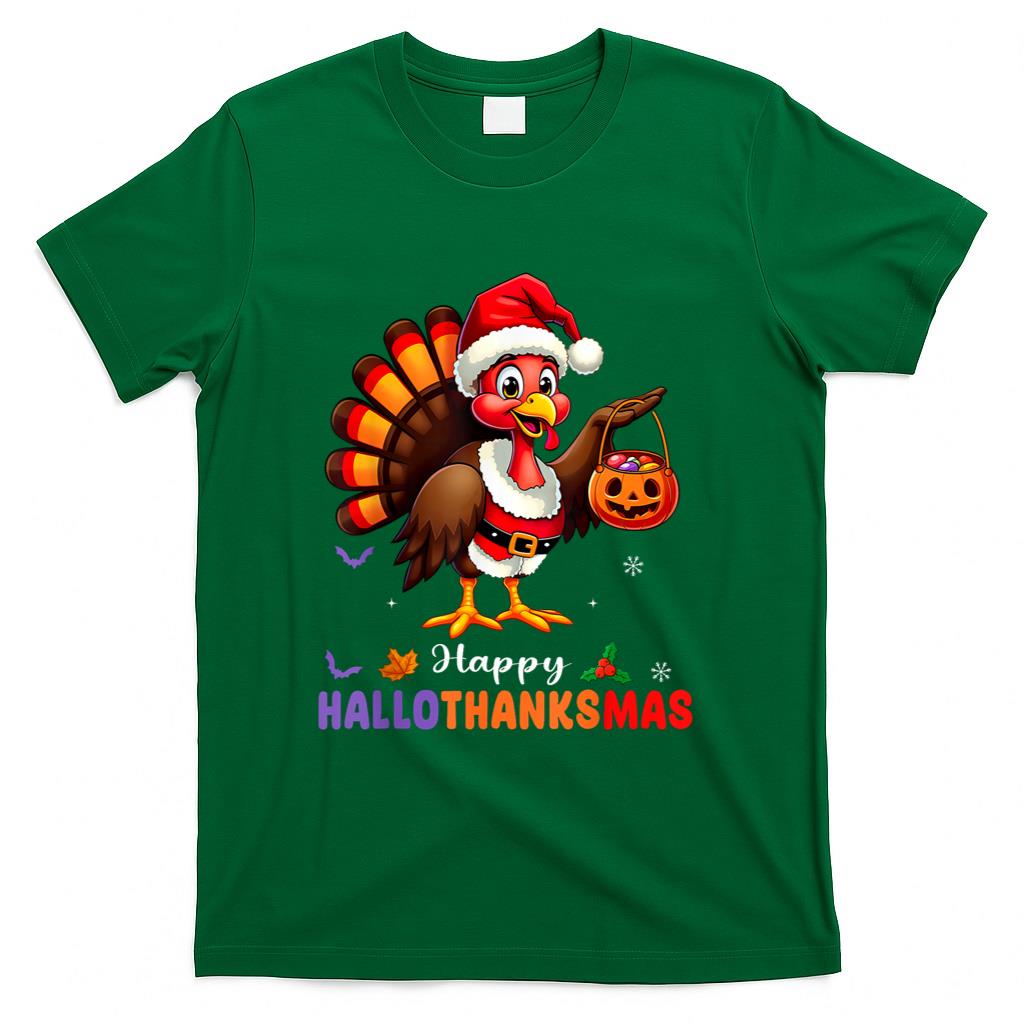 Happy Hallothanksmas Shirt Halloween Thanksgiving Christmas T-Shirt