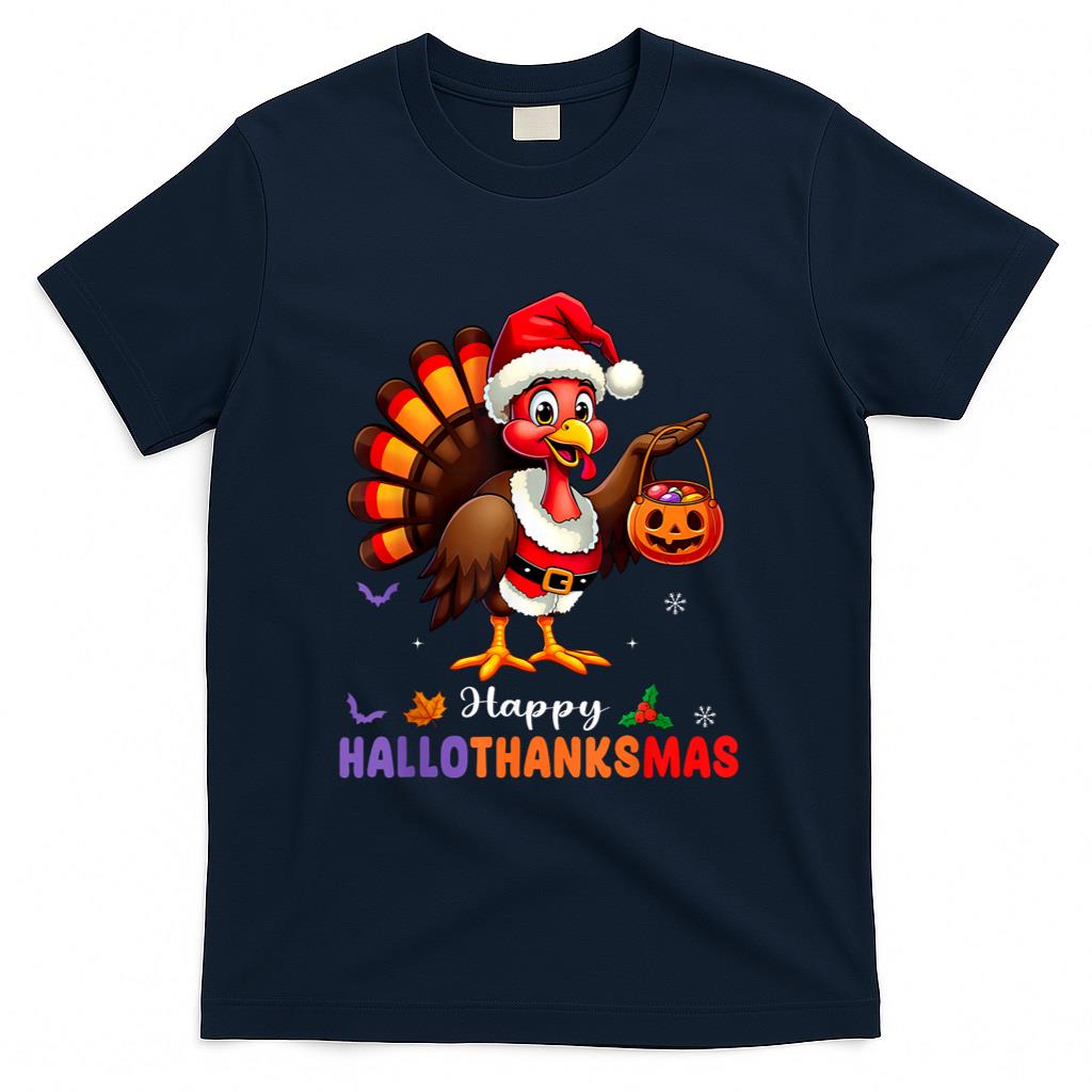 Happy Hallothanksmas Shirt Halloween Thanksgiving Christmas T-Shirt