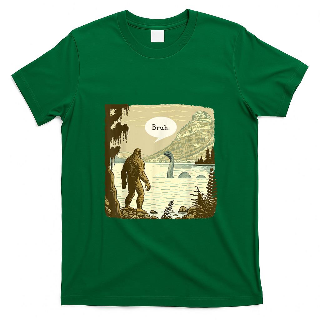 Funny Tees - Funny Bigfoot Sasquatch Loch Ness Monster Introvert Bruh T-Shirt