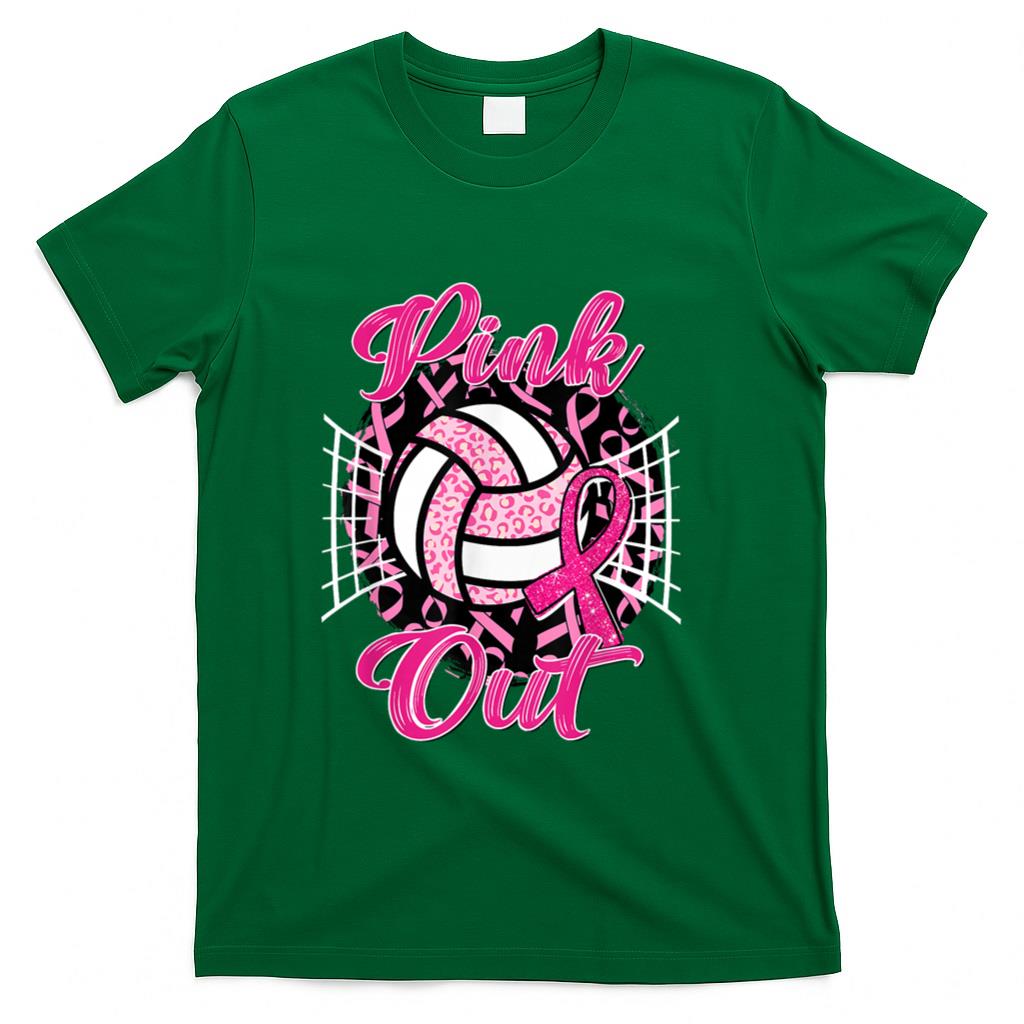 Pink Out Volleyball Breast Cancer Awareness Support Ribbon T-Shirt