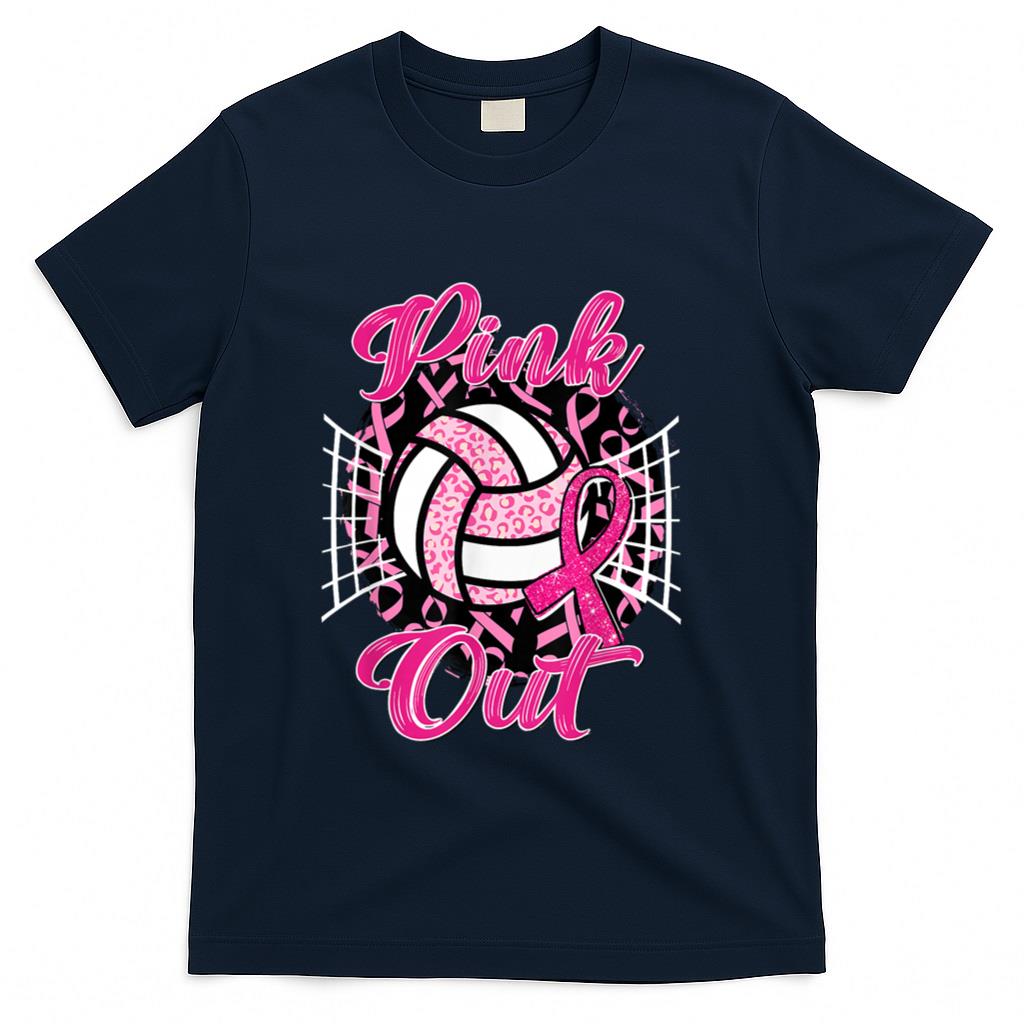 Pink Out Volleyball Breast Cancer Awareness Support Ribbon T-Shirt