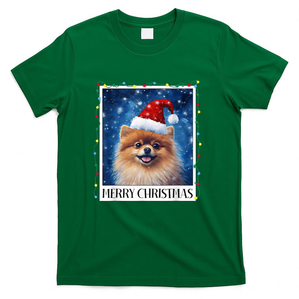 Merry Christmas Pomeranian Santa Hat Xmas Dog Lights Family Men Women Kids T-Shirt
