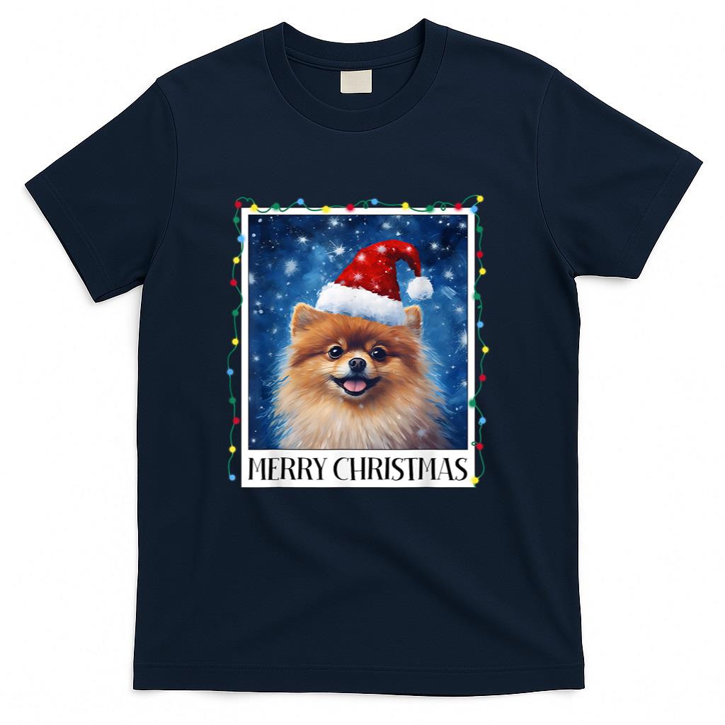 Merry Christmas Pomeranian Santa Hat Xmas Dog Lights Family Men Women Kids T-Shirt